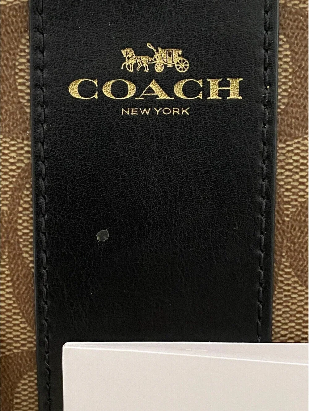 COACH WOMENS Signature PVC Leather Corner Zip Wristlet Khaki Black Leather Wrist